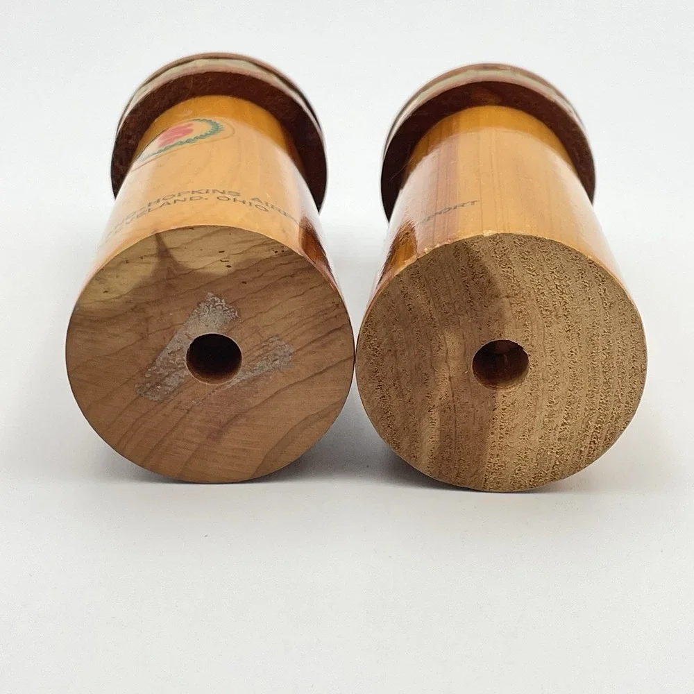 Vintage 1960s Wooden Salt‎ & Pepper Shakers Cleveland Hopkins Airport Ohio